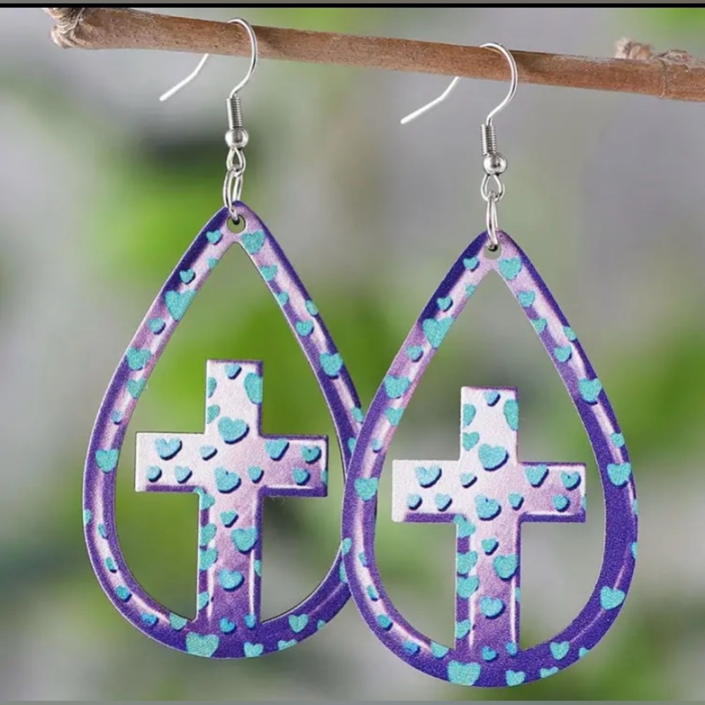 Gorgeous Cross Hollow Water Drop Wooden Double-Sided Earrings
